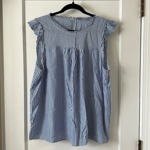 Loft. XL. Blue & white stripe sleeveless blouse.